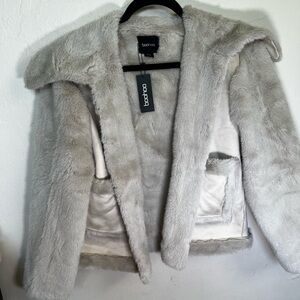 Boohoo Gray Teddy Jacket Soft Faux Fur